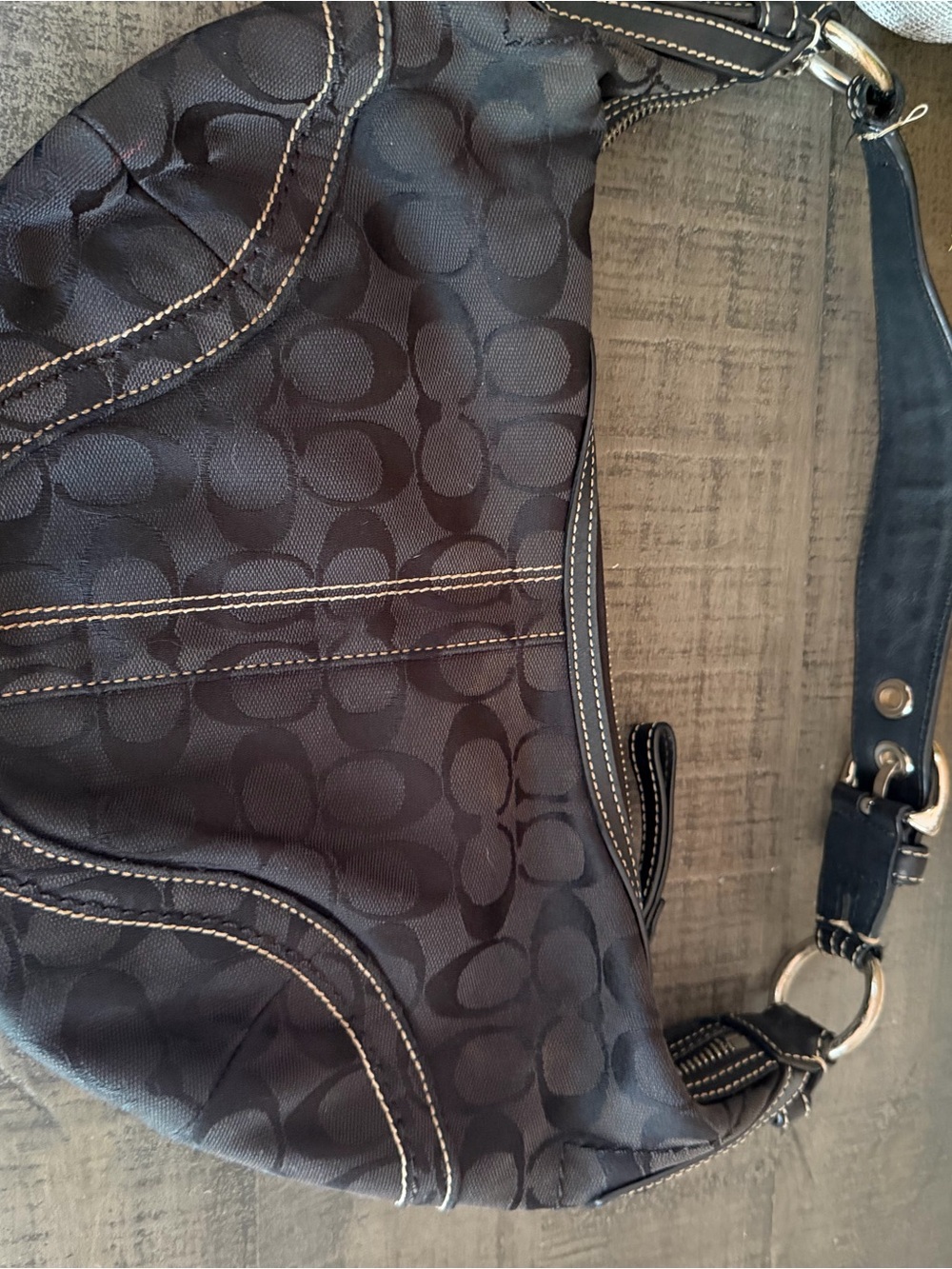 Coach VTG Y2K SoHo Signature Half Moon Hobo Canvas & Black Leather Shoulder Bag - Picture 3 of 11